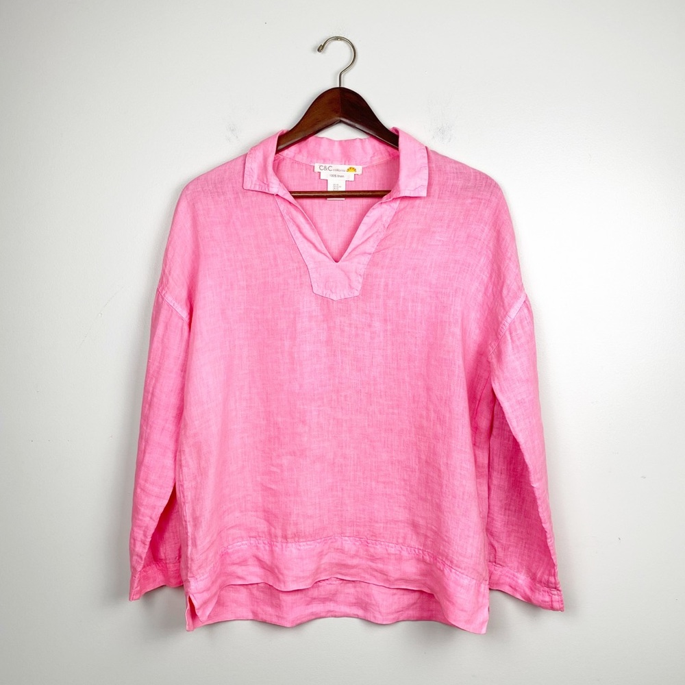 C&C California 100% Linen Tunic Oversized Hot Pink